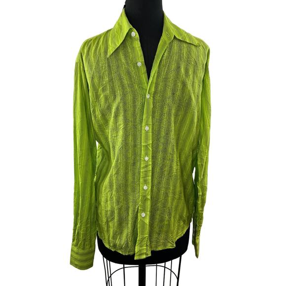 NWT Z. Cavaricci Green Striped 100% Cotton Button-Up Shirt Long Sleeve NEW M - Picture 1 of 5